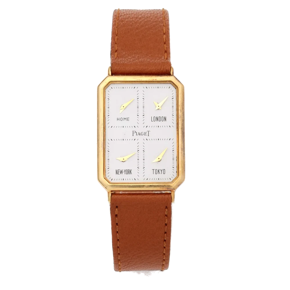 Piaget Ref. 15402, quartz, four-time zone; produced in 26 examples only; 18K yellow gold kol saati