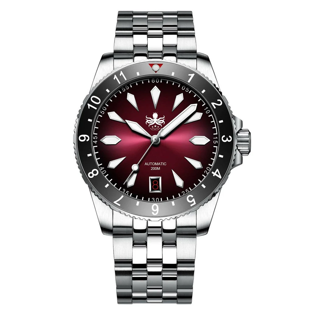 Phoibos Voyager Automatic Dive Watch with Ombre Red Dial #PY035D 45 mm kol saati