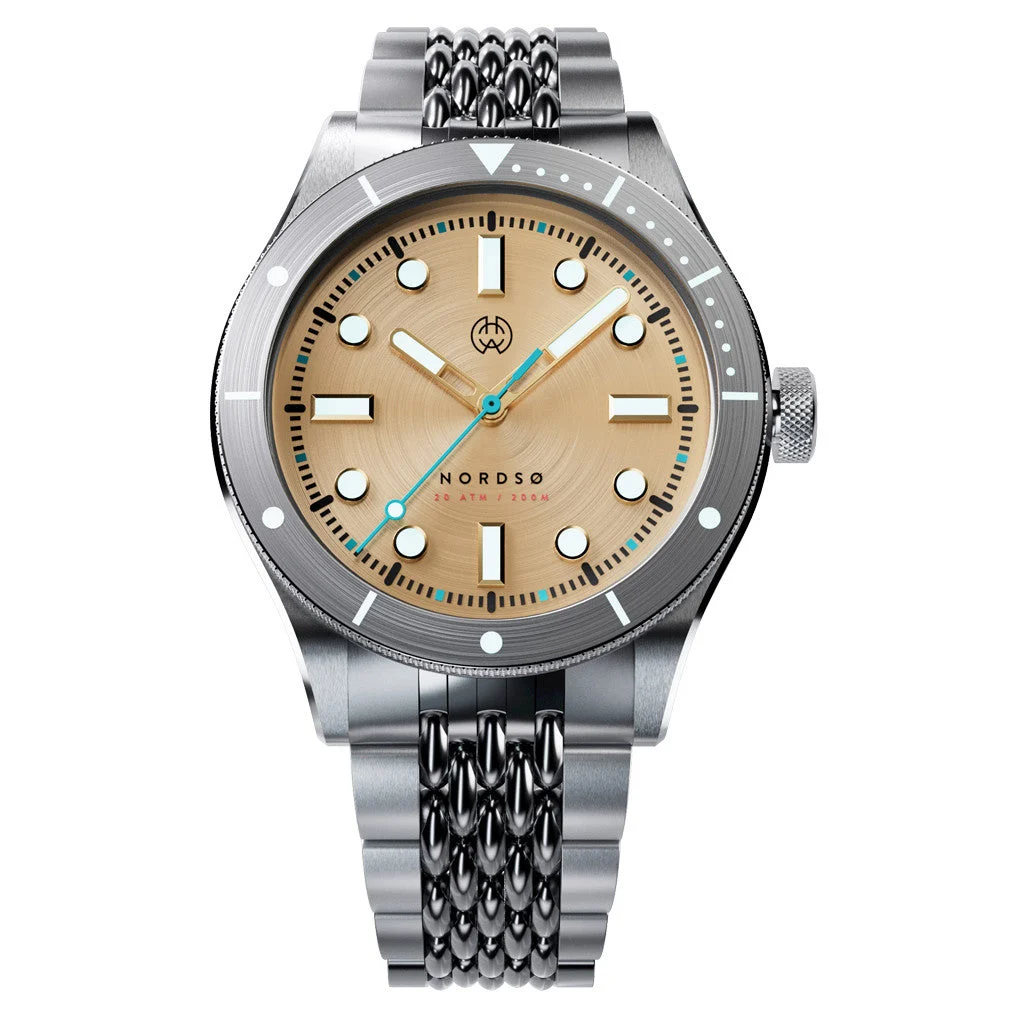 Henry Archer Nordso Automatic Dive Watch with Ecru Sepia 316 Dial #HAC-NOR-ES3-BOR 47 mm kol saati