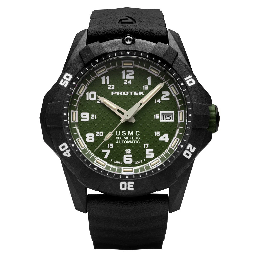 Protek USMC Automatic Tritium Dive Watch with Green Dial #PT1215 kol saati
