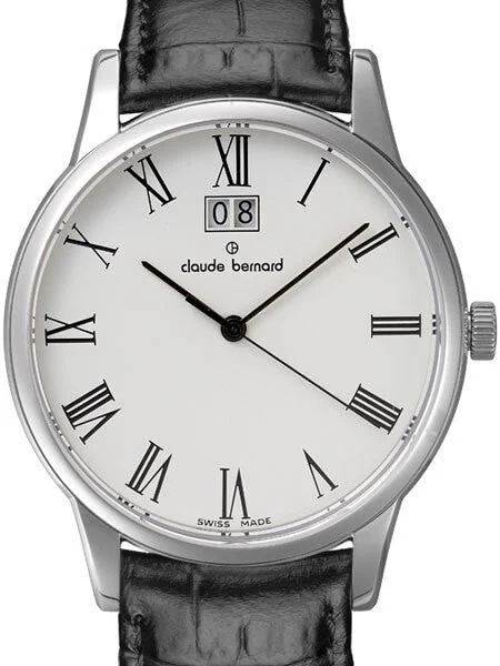 Claude Bernard Elegant and Thin Big Date Quartz Dress Watch #63003-3-BR kol saati