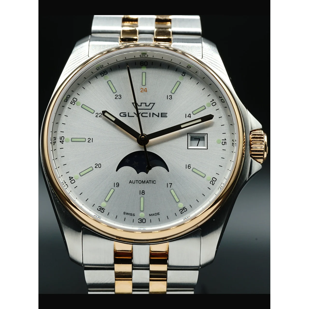 Glycine Combat Classic Moonphase Automatic Silver Dial 40mm GL0192 210000021779 40 mm kol saati