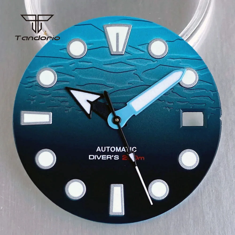Tandorio Blue Ocean Matte Texture Watch Dial Gradient Color Fit NH35 Date Window Hands Set Green Lume Face Accessories 1005009993698957-hands 29 mm kol saati