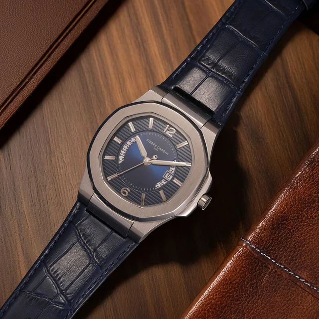 Elegance Supreme Stainless Steel Silver with Dark Blue Leather Strap CF.1014.LD.1 kol saat