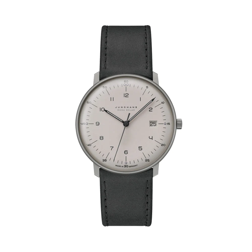 Junghans Max Bill MEGA Solar Titanium 38mm - Grey on Leather Strap 59.2023.02 38 mm kol saati