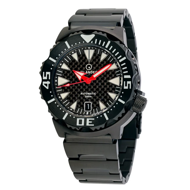 Islander Carbon Fiber Dial Automatic Dive Watch with DLC Case and Bracelet #ISL-144 kol sa