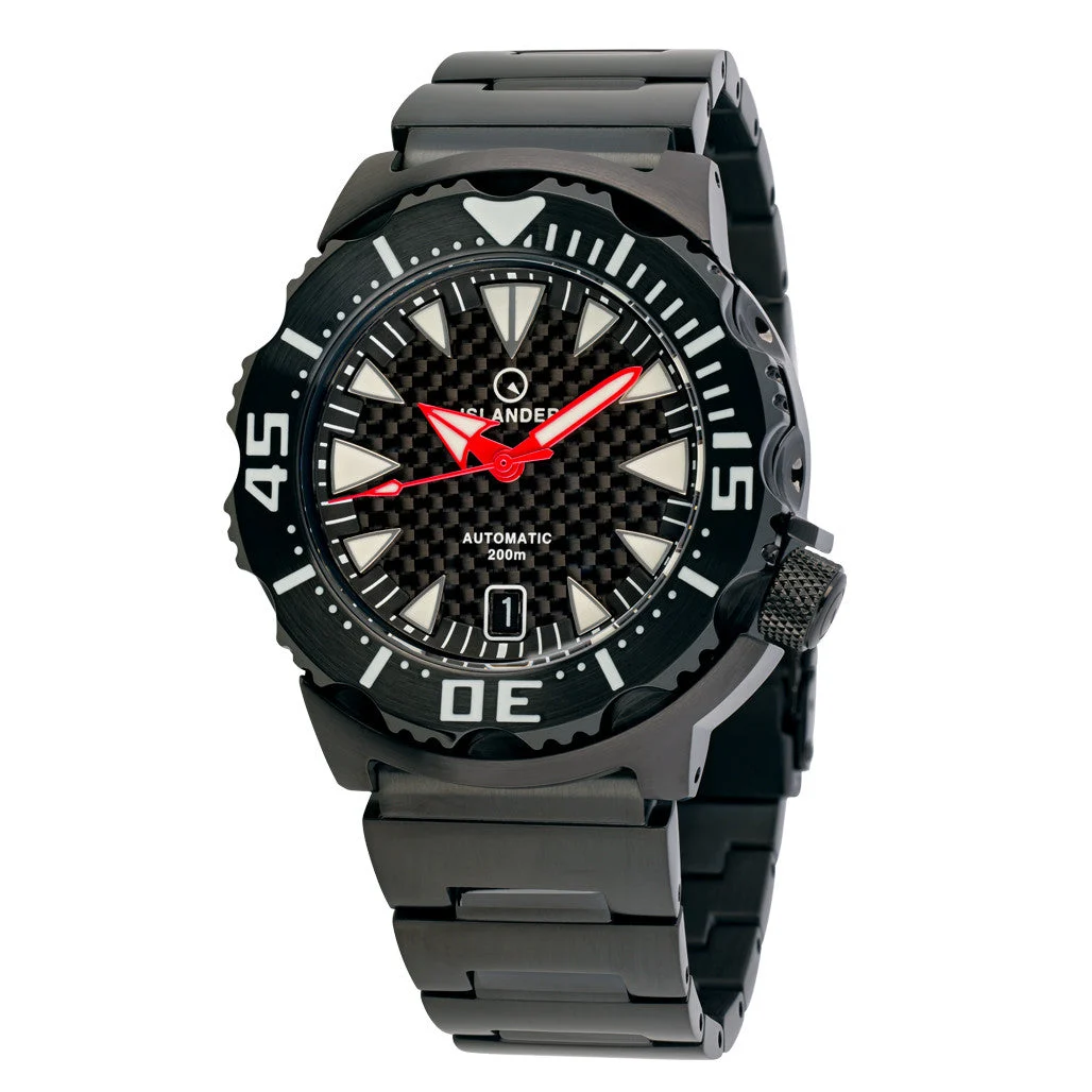 Islander Carbon Fiber Dial Automatic Dive Watch with DLC Case and Bracelet #ISL-144 kol saati