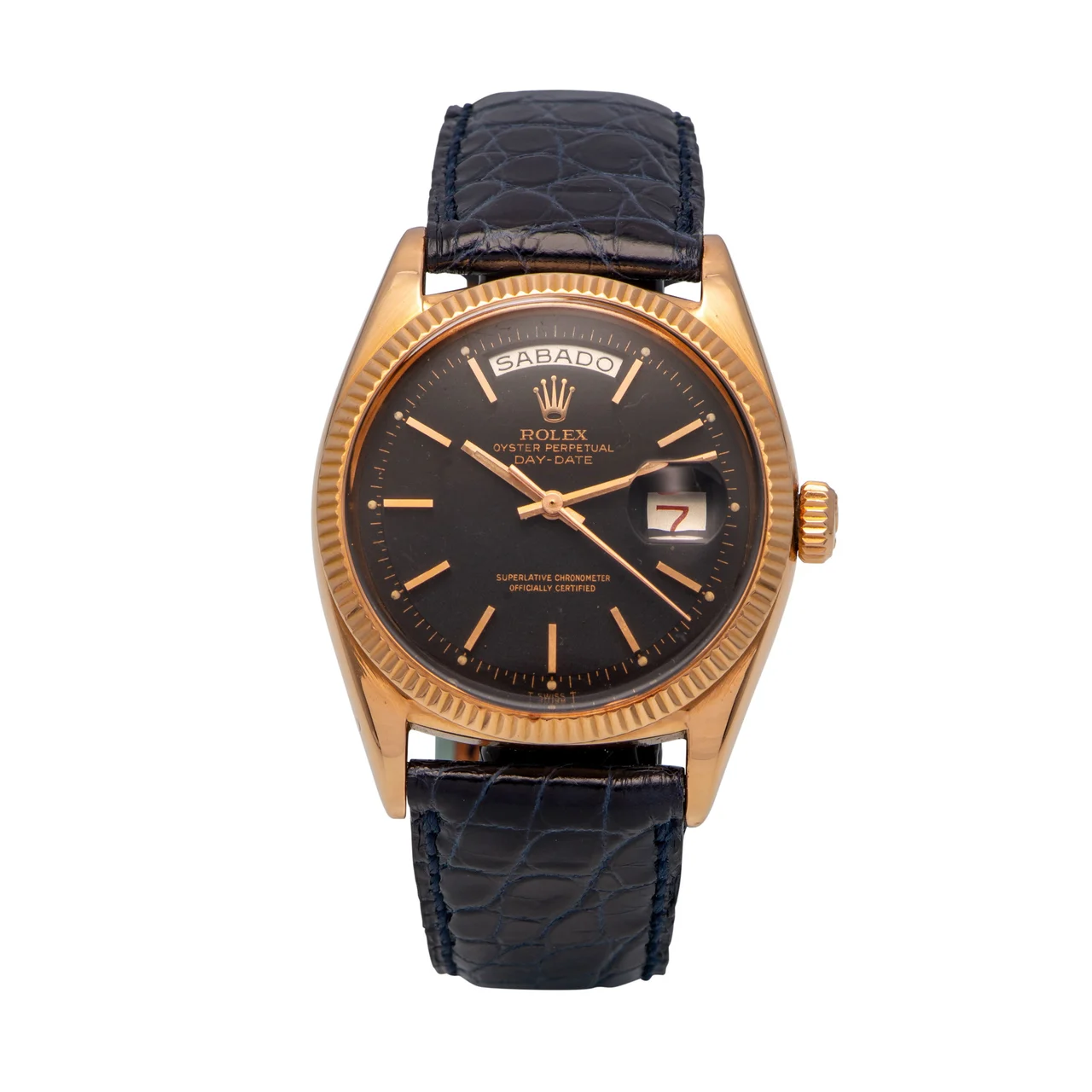 Ref. 6611 B Self-winding, Centre-seconds, “day-date”, Black Dial; 18K Pink Gold kol saati