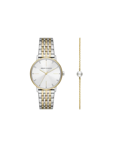 Armani Exchange Two-tone three-hand stainless steel watch and bracelet set AX7156SET kol s