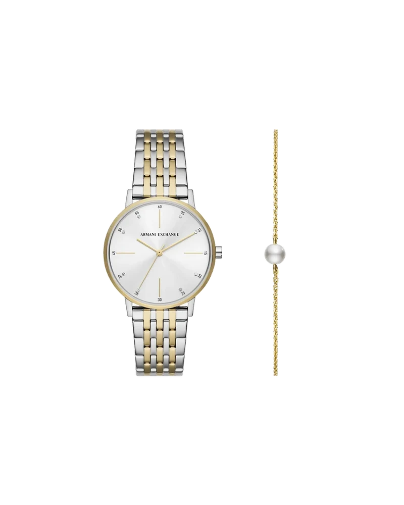 Armani Exchange Two-tone three-hand stainless steel watch and bracelet set AX7156SET 36 mm kol saati