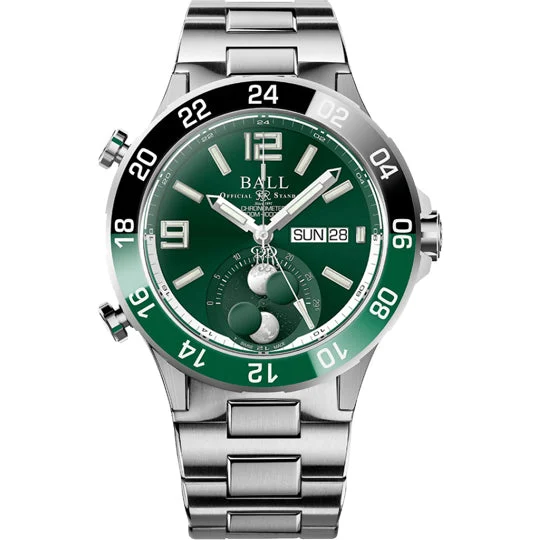 Ball Roadmaster Marine GMT Moon Phase Green Dial on Bracelet DG3220A-S2C-GR kol saati