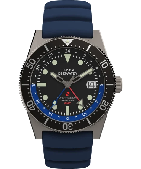 Timex Deepwater Reef 200 GMT 41mm Synthetic Rubber Strap Watch TW2W75100 kol saati
