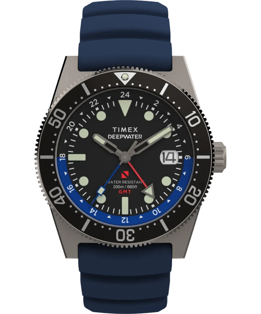 Timex Deepwater Reef 200 GMT 41mm Synthetic Rubber Strap Watch TW2W75100 41 mm kol saati