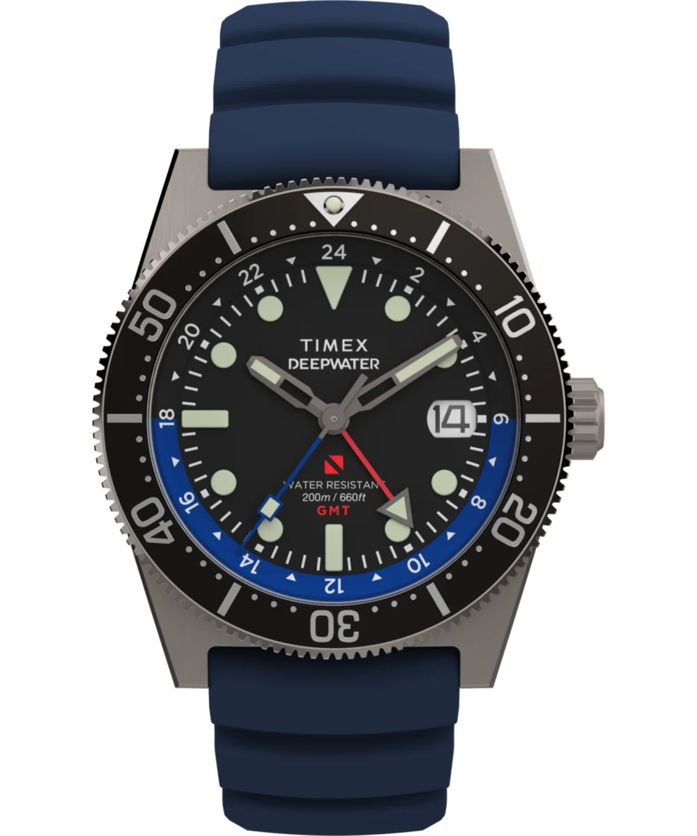 Timex Deepwater Reef 200 GMT 41mm Synthetic Rubber Strap Watch TW2W75100VQ 41 mm kol saati