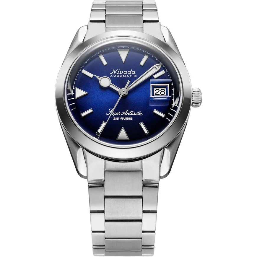 Nivada Grenchen Super Antarctic Blue On Bracelet Flat Link 32076A20 38 mm kol saati