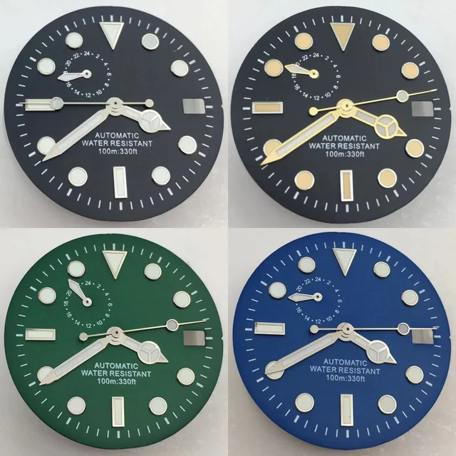 Tandorio Watches Sterile TMI NH37 Watch Dial Hand Set Black Blue Green Dial Silver Orange