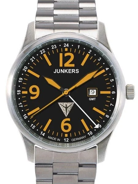 Junkers GMT Titanium Watch with Orange Hands and Numbers #6278M-5 kol saati