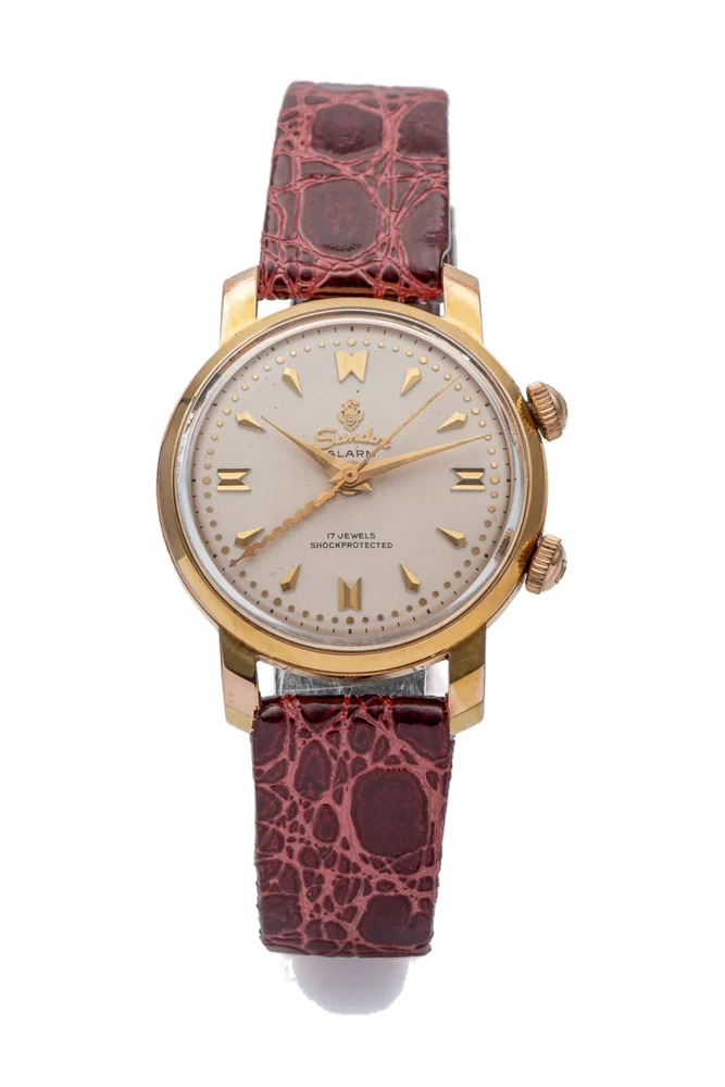 Henry Sandoz & Fils Ref. 763-98, centre-seconds, alarm, “Alarm”; gilded-plated metal and stainless steel kol saati
