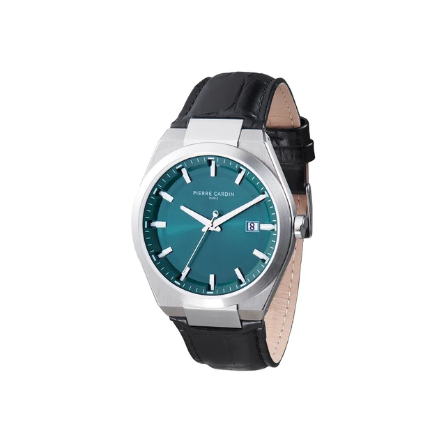 Batignolles Robust Stainless Steel watch with Green Dial and Black Leather Strap CML.0026 