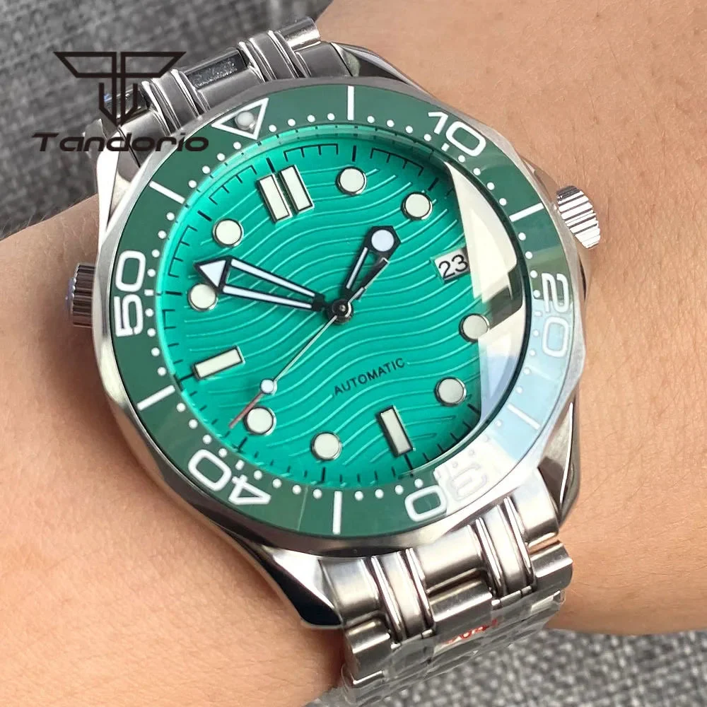 Tandorio Seamaster Watch TD221G 41mm NH35 Automatic Turquoise Dial Ceramic Bezel 5ATM luminous 1005008579102617-glass back 41 mm kol saati