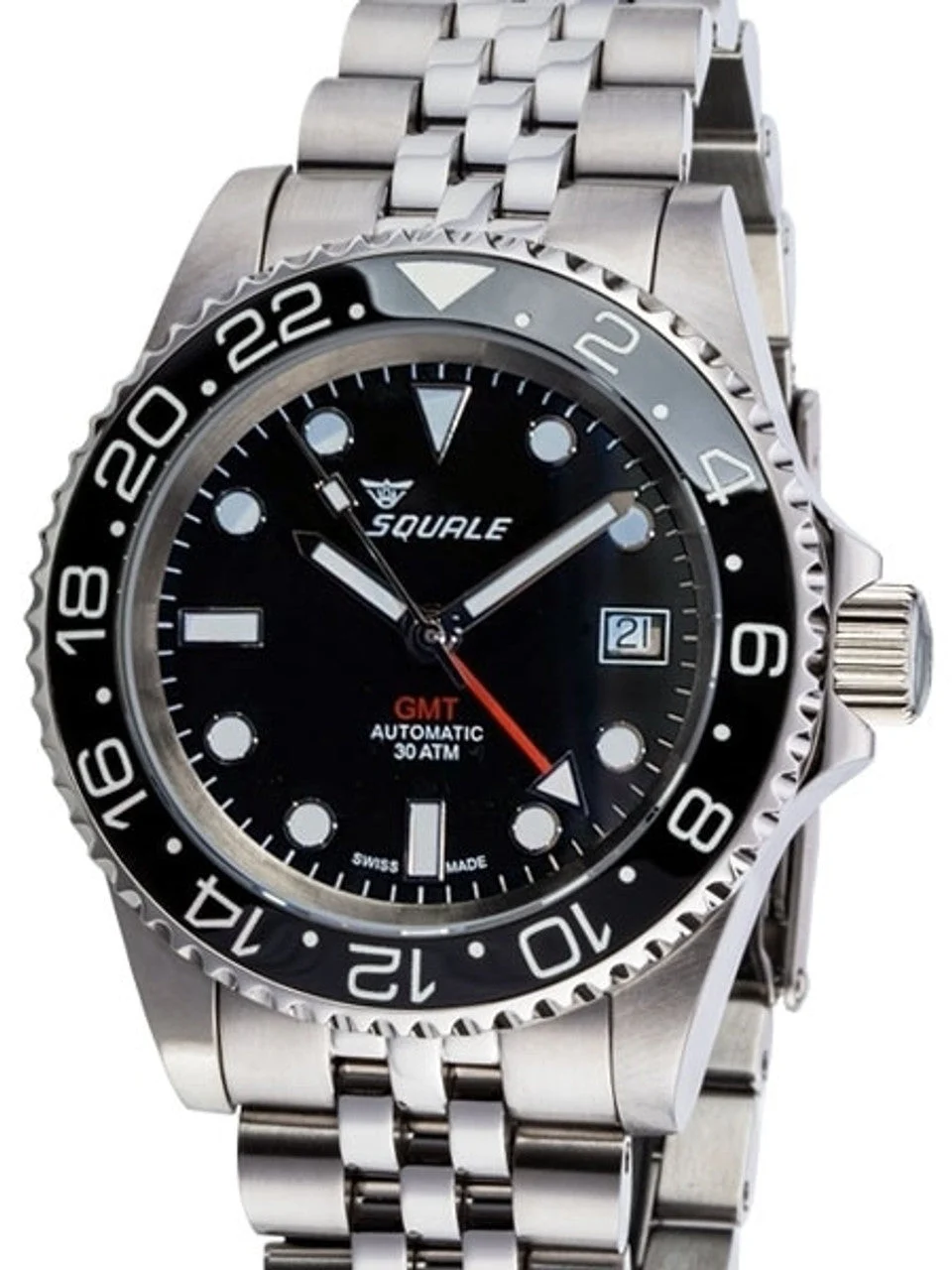 Squale Scratch and Dent - 300 meter Swiss Automatic GMT watch with Luminous Ceramic Bezel, AR Sapphire Crystal #SND1000 40 mm kol saati
