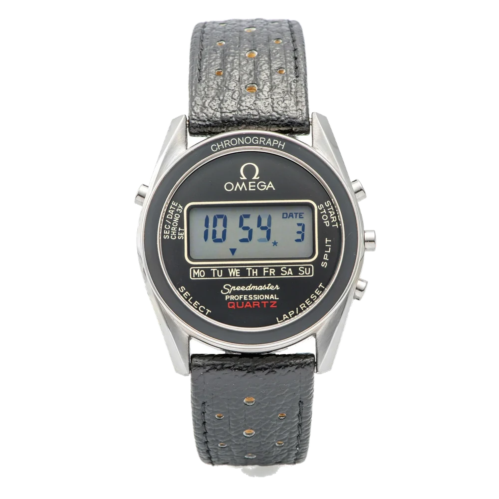 OMEGA Ref. ST 186.004, quartz, electronic LCD (liquid crystal display) digital, multifunction, prototype glass dial, calibre 1621; “Speedmaster Professional Quartz” “Seamaster”; “ALASKA IV” prototype; stainless steel kol saati