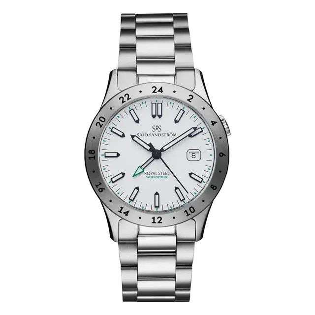 Sjöö Sandström Royal Steel Worldtimer SS-1836-WT-White-Steel kol saati