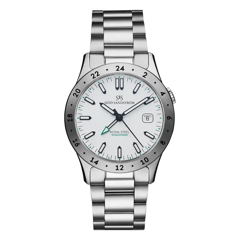 Sjöö Sandström Royal Steel Worldtimer SS-1836-WT-White-Steel 36 mm kol saati