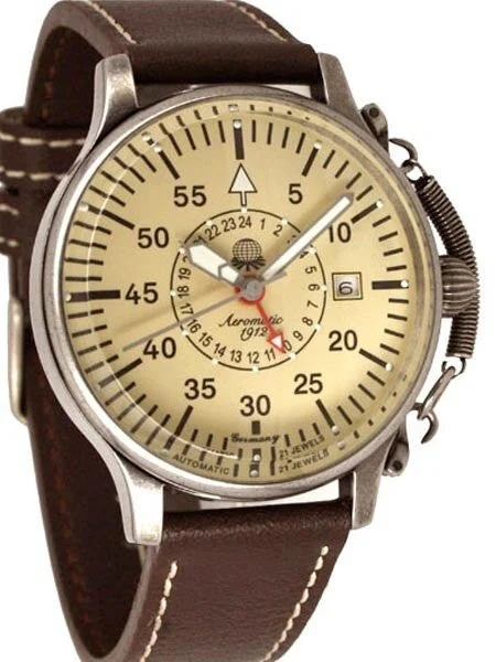Aeromatic Aviator's Watch with Retention Spring and 24-hr Sub-Dial #A1382 kol saati