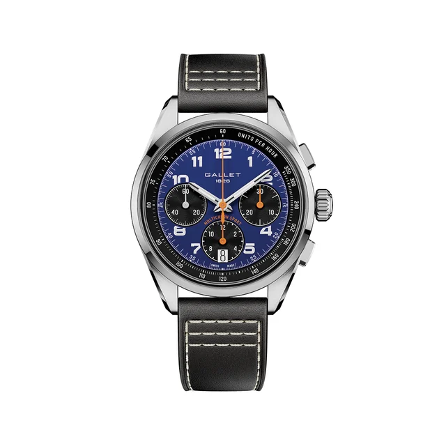 Gallet Multichron Sport Chronograph 41mm - Blue on Leather Strap AG2302101C1X1 kol saati
