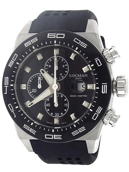 Locman Stealth 300 Meter Quartz Chronograph Watch with 46mm Case #217BKSTBKR 46 mm kol saati