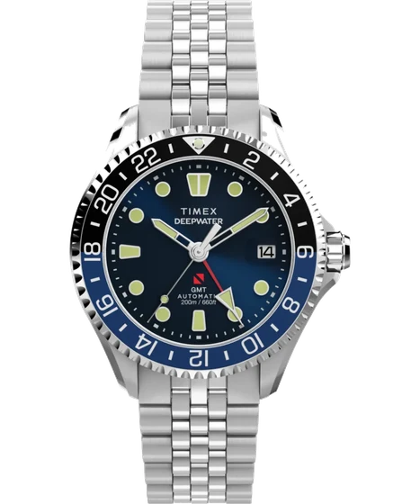 Timex Deepwater Meridian 200 Automatic GMT 42mm Stainless Steel Bracelet Watch TW2Y64000 k