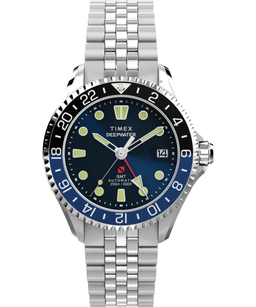 Timex Deepwater Meridian 200 Automatic GMT 42mm Stainless Steel Bracelet Watch TW2Y64000 42 mm kol saati
