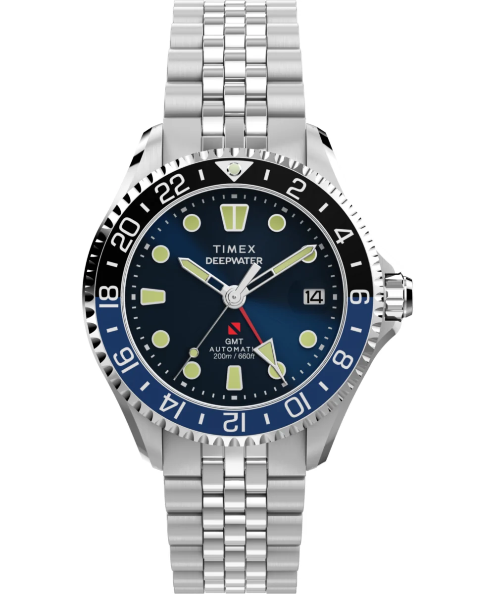 Timex Deepwater Meridian 200 Automatic GMT 42mm Stainless Steel Bracelet Watch TW2Y64000VQ 42 mm kol saati