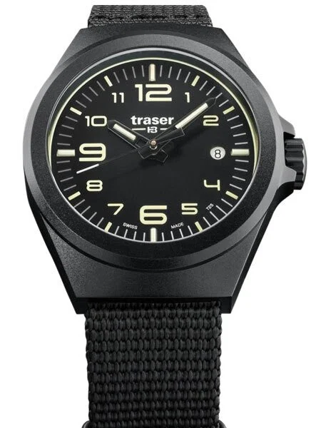 Traser Essential S Black Dial Watch w/Trigalight + SuperLuminova #108212 37 mm kol saati