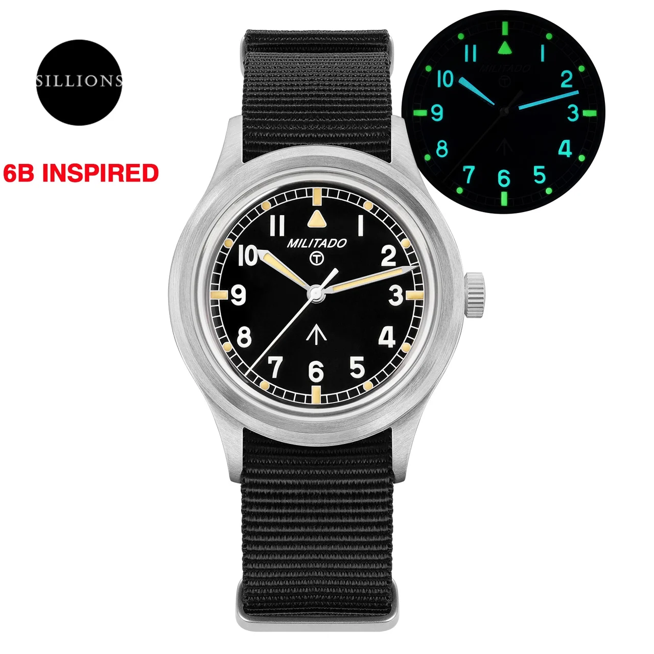 MILITADO MILITADO ML22-黑盘黄针-K1 36 mm kol saati