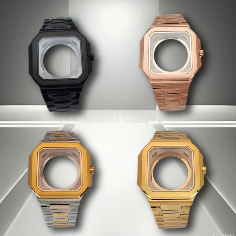 Tandorio Watches Black Cubitus Watch Case gold rose gold two tones Glassback square case for 29.5mm dial NH35/36 movement Sapphire 5ATM 6177000535470 42 mm kol saati