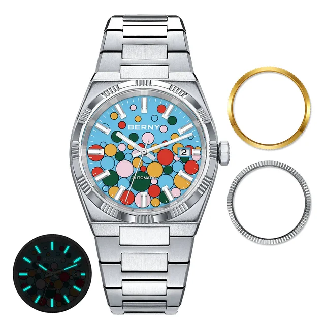 BERNY Men Automatic Dress Watch- Interchangeable Bezel- AM241M AM241M-S kol saati