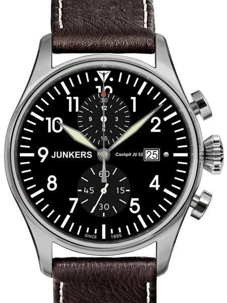 Junkers Cockpit JU52 Quartz Chronograph Watch, Sapphire Crystal #6178-2 kol saati