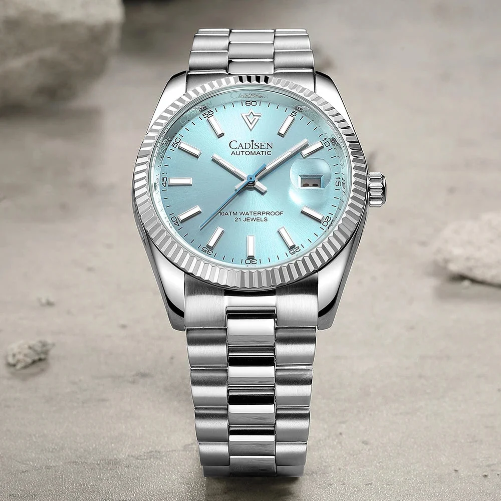 Tandorio Watches Cadisen C8214 DateJust Watch AR Sapphire MIYOTA 8215 10Bar C3 Lume 40MM 14:350850#Light gold 40 mm kol saati