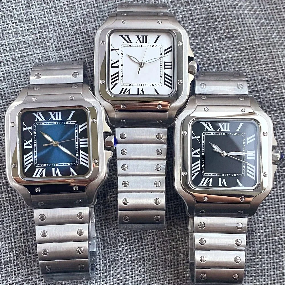 Tandorio Watches Square Watch Tandorio TD303S Santos Mod 38mm NH35A Automatic Roman Number Glass Back 5bar Sapphire 14:200000080#blue dial 38 mm kol saati
