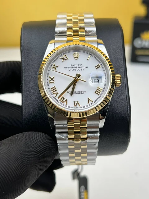 Rolex Date just Half Gold White Roman Dial 36mm kol saati