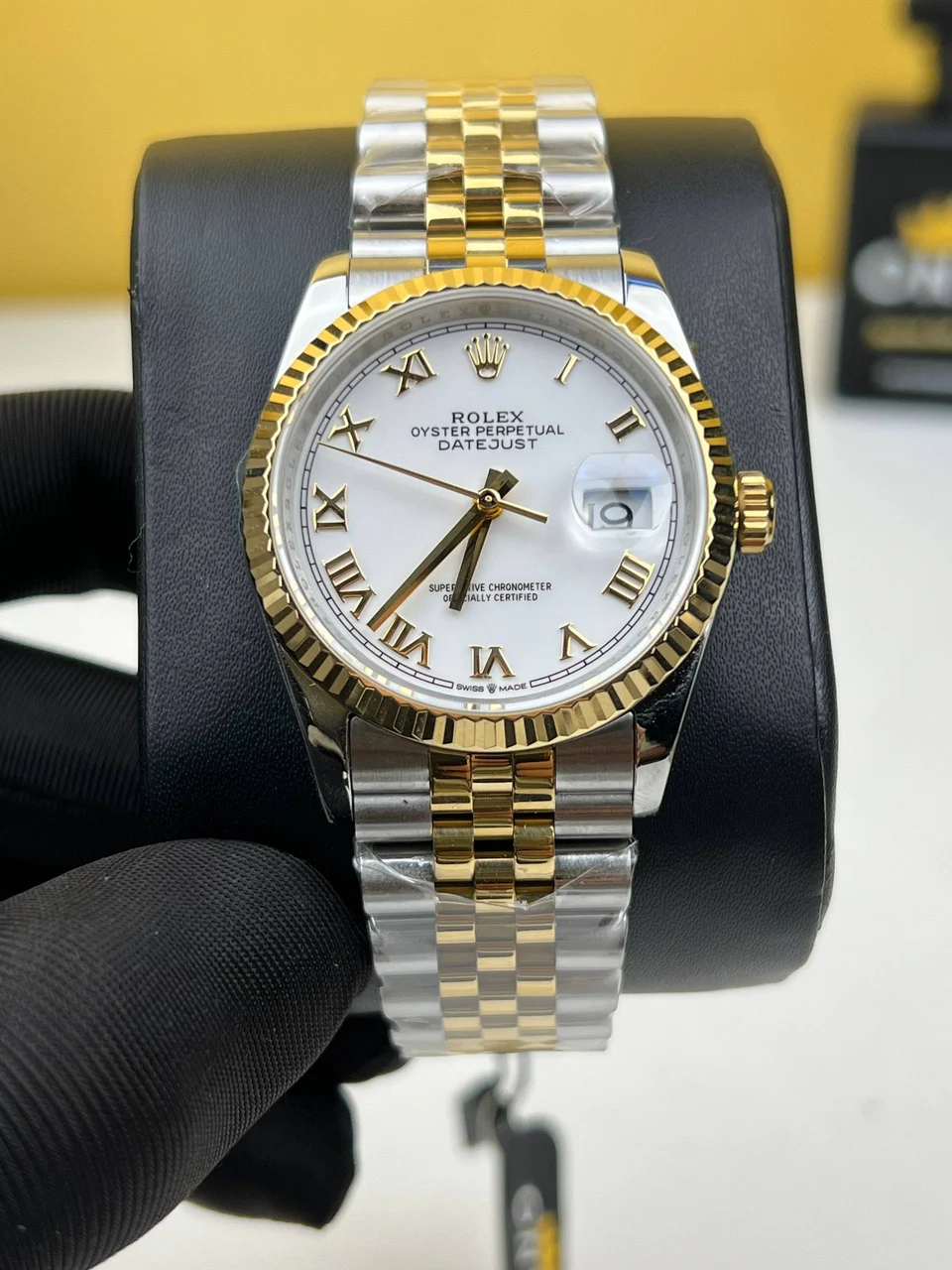 Rolex Date just Half Gold White Roman Dial 36mm 36 mm kol saati