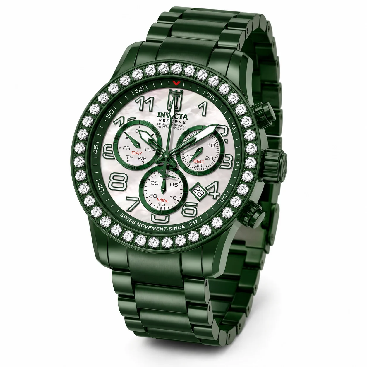 Invicta Kronyx 4 CT LG Diamond Swiss Ronda Z60 Caliber Watch w/ Mother of Pearl Dial - 48mm, Green (51270) 48 mm kol saati