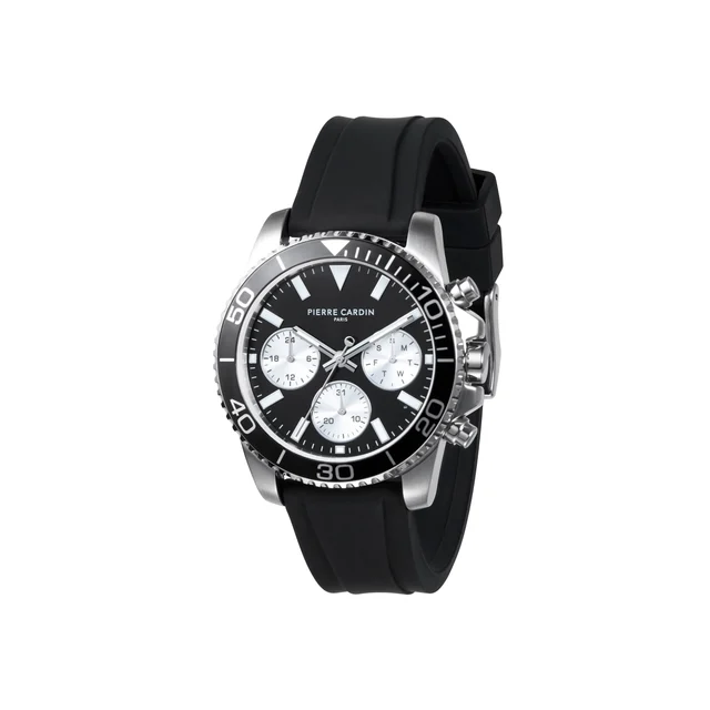 NATION Posh Multifunction watch with Black and Silver Dial and Black Rubber Strap CNI.0002
