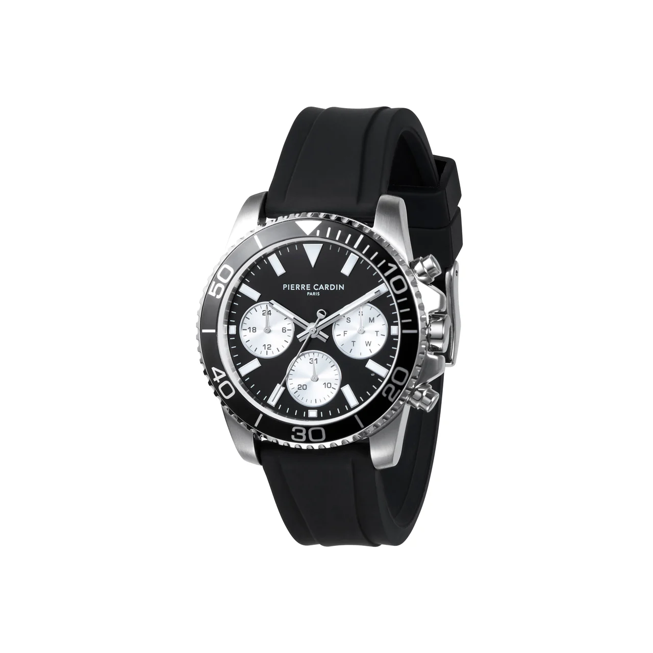 NATION Posh Multifunction watch with Black and Silver Dial and Black Rubber Strap CNI.0002 40 mm kol saati