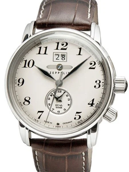 Graf Zeppelin German Made, Dual Time, Big Date Watch with Two Crowns. #7644-5 kol saati