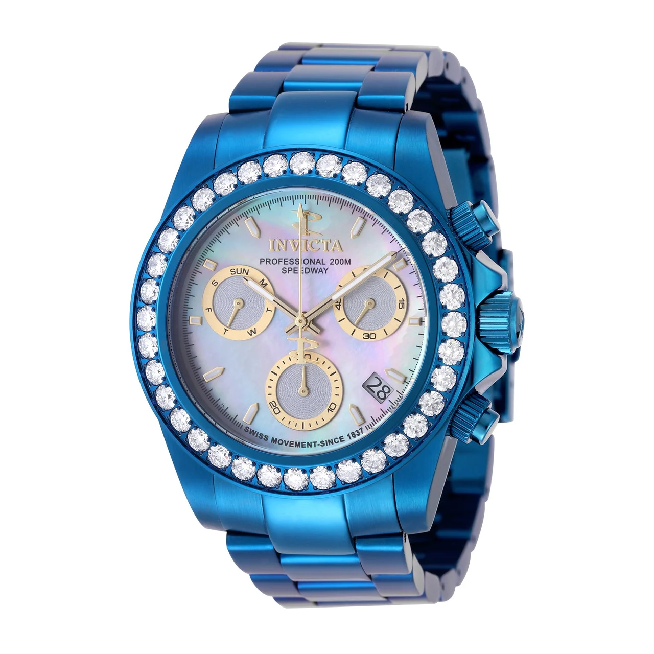 Invicta Elite Speedway Ascent Prestige 4.0 CT LG Diamond Edition Swiss Ronda Z60 Caliber Watch w/ Mother of Pearl Dial - 42mm, Blue (51106) 42 mm kol saati