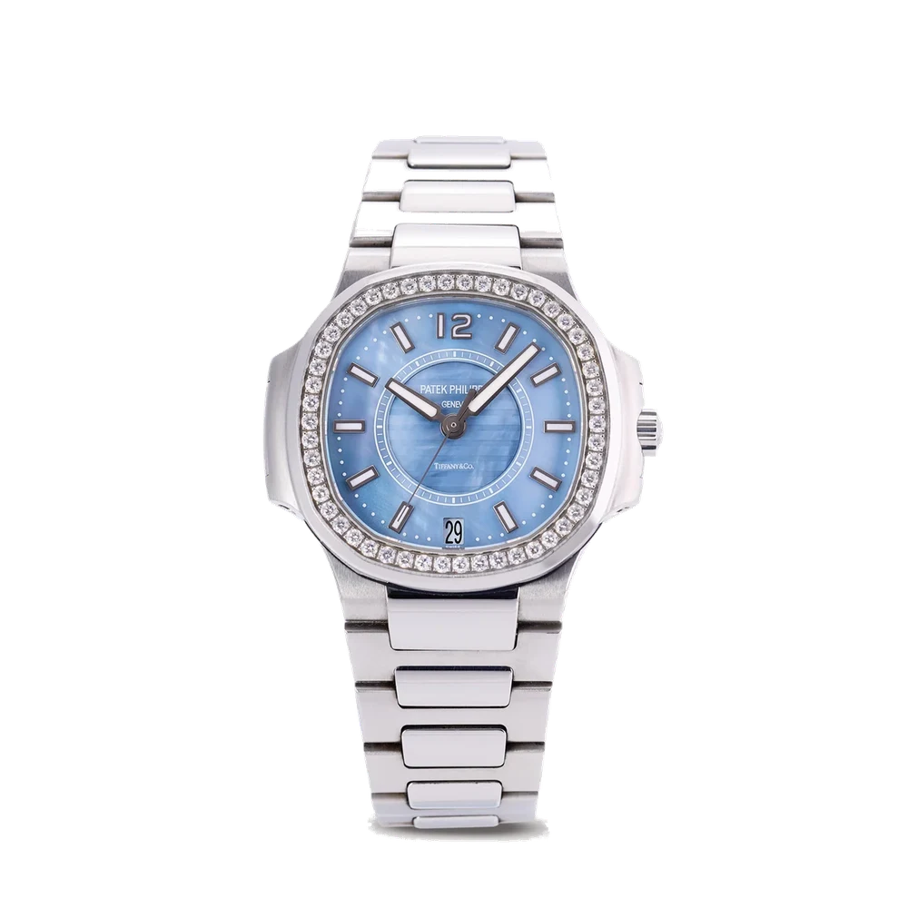 Patek Philippe PATEK PHILIPPE, REF. 7008/1A-001, NAUTILUS LADIES, BLUE MOP, RETAILED BY TIFFANY & CO., STEEL kol saati