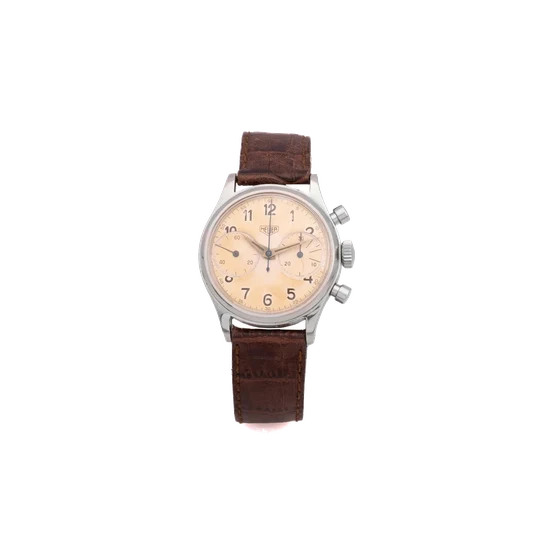 Heuer HEUER REF. 405, CHRONOGRAPH, MINUTE COUNTER, SILVER “SALMON PATINA” DIAL, CALIBRE LA